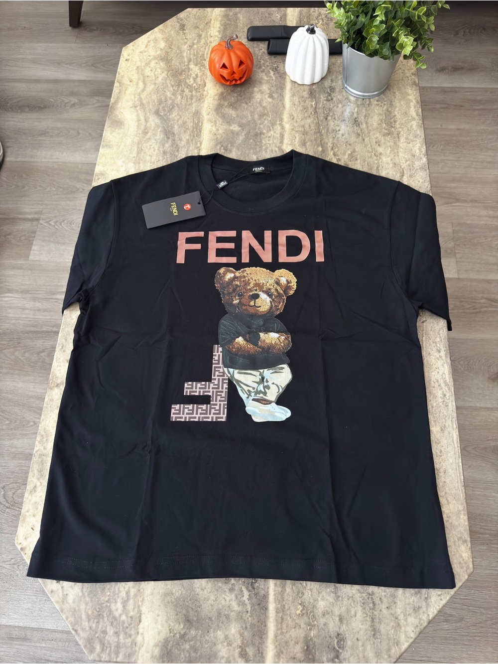 Fendi Black Teddy Logo Short Sleeve Tee